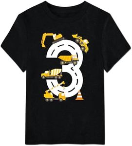 Kidsonny 4th Birthday Shirt Boy Construction Excavator Truck Tee Shirt Short Sleeve Tshirts Party Favors Black 4T