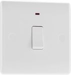 BG Electrical Single Wall Switch with LED Power Indicator, Double Pole, Round Edge, Nexus 800 Series, White Moulded, 20A, 831