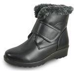 kozi Canada Women Casual Ankle Bootie Winter Boot NANCY-6 Fur Boot Hook-and-Loop with Ice Cleat Slip Resistant Outsole Black Size 8