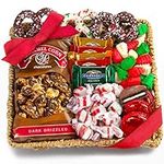 A Gift Inside Holiday Classic Chocolate, Candy & Crunch Gift Basket With Handmade Chocolates, Ghirardelli, Caramel Corn for Gourmet Christmas Food Gift