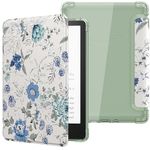 MoKo Case for 6" Kindle (11th Generation-2024/2022 Release), Ultra Clear Soft Flexible Transparent TPU Back Cover Light Shell with Auto Wake/Sleep for Kindle 11th Generation 2024, White Blue Floral