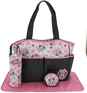 Cudlie Disney Minnie Mouse Baby Girls Multipiece Diaper Tote Bag in Tropic Floral(Includes Changing Pad, Insulated Bottle Holder, Pacifier Case & Four Extra Stoage Compartments), Tropic Floral, Large