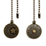 Dotlite Copper Ceiling Fan Pull Chain Set, Decorative Totem Fan Pull Chain Pendant Extension, 12 Inches Lighting & Fan Beaded Ball Fan Pull Chain Extender with Connector, Moon and Sun