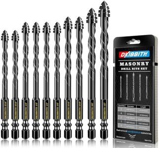 DKIBBITH 4-Flute Serrated Masonry Drill Bit Set (10-Piece, Black) - 3/16" to 1/2" for Concrete, Tile, Brick, Glass, Ceramic