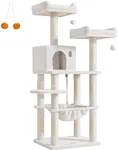 Feandrea Cat Tree, 56.3-Inch Cat Tower for Indoor Cats, Multi-Level Cat Condo with 11 Scratching Posts, 2 Perches, Cave, Hammock, Cream White UPCT015W02