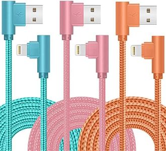 iPhone Charger, 3 Pack 10FT 90 Degree Charging Cable MFi Certified USB Lightning Cable Nylon Braided Fast Charging Cord Compatible for iPhone 14/13/12/11/X/Max/8/7/6/6S/5/5S/SE/Plus/iPad (10FT)