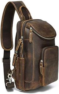 LANNSYNE Vintage Full Grain Leather Sling Bag Crossbody Chest Daypack