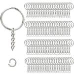 Enthur 100pcs Metal Split Key Chain Rings with Chain Silver Key Ring and Open Jump Rings Bulk for Crafts DIY (1"/25mm) (Size 1)