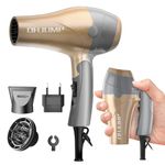 OHJUMP Travel Hair Dryer Blow Dryer with Diffuser, Portable Small Dual Voltage Compact Hairdryer, EU Plug, 1875W Powerful Fast Dry, Folding Handle, Diffuser Hair Dryer Rose Gold