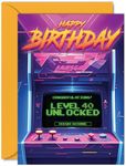 40th Gamer Birthday Cards for Men Women - Level 40 Unlocked - Happy 40 Birthday Card for Brother Sister Uncle Auntie Friend, A5 Forty Fortieth Bday Video Game Greeting Cards