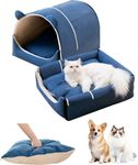 Ssumght Pet Cat Dog House Warm Soft Nest Small 2-in-1 Dog Cat Bed Removable Foldable Cushion Dog Tent Pet Shelter Best Pet Supplies for Indoor Outdoor (Blue Medium)