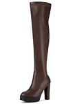 Allegra K Women's Platform Heels Chunky Heel Over Knee High Boots Coffee 6 UK/Label Size 8 US