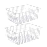 Redrubbit Wire Storage Baskets, Large Farmhouse Metal Freezer Basket Storage Organizer Bins with Handles for Kitchen Cabinets, Pantry, Closets, Bedrooms, Bathrooms, Set of 2, White