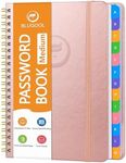 Password Book with Alphabetical Tabs, Password Keeper Book for Seniors, Individual & Colorful Tabs, Spiral Hardcover Password Notebook for Website Logins, 5.7" x 7.7", Rose Gold