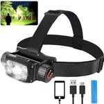 PARAROSE Rechargeable Led Head Torch, 90000 Lumen Super Bright Sports Sensor Headlamp, Waterproof Headtorch with 18 Kinds of Light Mode, Head Torch for Camping Hunting Running Fishing Hiking Biking