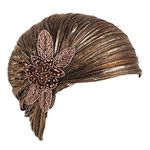 YEEBOM Women's Beaded Flower Ruffle Turban Hat Glitter Twist Pleated Hair Wrap Stretch Turban, Gold, Medium