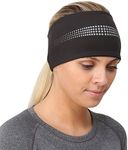 TrailHeads Womens Ponytail Headband - Reflective, Moisture Wicking Hair Headband for Running, Winter - Adrenaline Series - Black Reflective