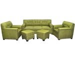 Wood Wing Furnitures "Relaxation Retreat 5 Seater Sofa Set With Matching 2 Ottoman Puffy (Yellow) Wood