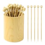 100pcs Cocktail Picks with Holder, 5.31 Inch Wooden Ball Decorative Toothpicks for Appetizers Cocktail Skewers Sticks for Drinks Fruit Desserts Charcuterie Birthday Wedding Party