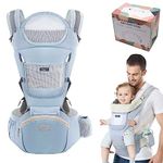 Baby Carrier with Hip Seat, Multifunctional Baby Wrap Carrier for Breastfeeding - Ergonomic Pure Cotton, Adjustable Size & Suitable for 0-36 Months Baby