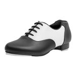Linodes PU Leather Lace Up Tap Shoe Dance Shoes for Women and Men's Dance Shoes Colorful, Black/White, 7 Women/6 Men