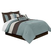 Chezmoi Collection 104 x 92-Inch 8-Piece Modern Comforter Bed-in-Bag Set, California King/Blue/Brown/Beige