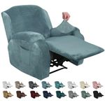 MAXIJIN Velvet 4 Piece Recliner Cover Stretch Plush Soft Cover for Recliner Chair Thick Soft Recliner Chair Slipcover Separate Chair Cover for Recliner with Side Pocket (Recliner, Dusty Blue)