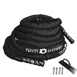 RPM Power Battle Rope - Powerful Cardio & Strength Building Fitness Rope for Full-Body Training & Weight Loss - Includes Steel Anchor Point (12m / 38mm Diameter)