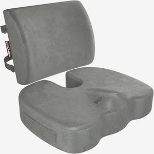 FORTEM Chair Cushion, Seat Cushion for Office, Lumbar Support for Chair, Back Support Memory Foam Pillow Washable Cover, XL (Grey, Velour)