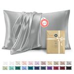 Bedsure Satin Pillow Cases King Size 2 Pack - Similar to Silk Pillow Cases, Silky Pillowcase Covers for Hair and Skin with Envelope Closure, Gifts for Women Men, Grey, 20x36 Inches