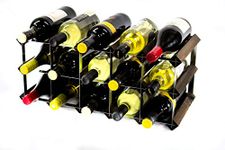 Classic 15 Bottle Dark Oak Stained Wood and galvanised Metal Wine Rack Ready Assembled