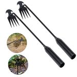 Garden Weed Pulling Tool, Portable Garden Weeder Tool Uprooting Weeding Tool, 4 Teeth Manganese Steel Forged Hand Weeder for Vegetable Gardening Backyard Farm Planting & Weeding, Black Handle, 2 Pcs