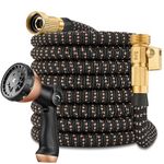 100 Foot Garden Hose – 2026 Upgarded Expandable Garden Hose w/10 Pattern Spray Nozzle, 650psi Brass 3/4” Fittings – Lightweight, Durable, Kink-Free, Retractable Water Hoses for Gardening(Black Gold)