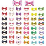 Chenkou Craft 50pcs/25pairs New Dog Hair Bows with Rubber Band Bow Pet Grooming Products Mix Colors Varies Patterns Pet Hair Bows Dog Accessories