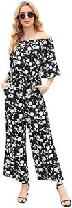 Love Welove Fashion Jumpsuits for Women, Floral Off Shoulder Ruffled Short Sleeve High Waist Wide Leg Pants Romper Dressy