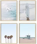 HAUS AND HUES Beach Wall Art Prints - Set of 4 Ocean Beach Decor, Nautical Themed Beach Wall Decor and Decorations for Home Beach Art Prints, Coastal Grandmother Decor, UNFRAMED (Blue, 8 x 10)