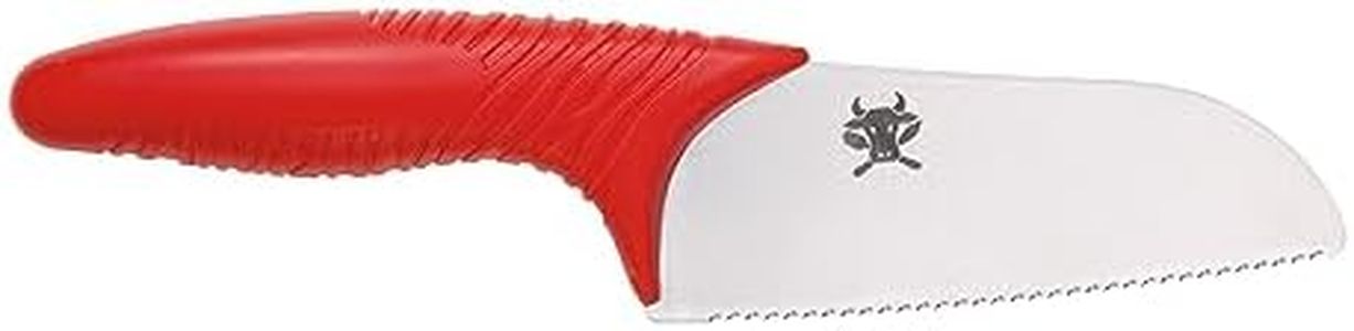 KAI Tim Mälzer Junior Children's Kitchen Knife with Serrated Edge 11 cm Blade Length - Chef's Knife Children from 6 Years - Polypropylene Plastic Handle - Includes Finger Guard and Knife Bag - Red Dot