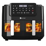 LLIVEKIT Dual Zone Oil Free Air Fryer 9L Large for Family with 2 Drawers, Cookbook, 10 Presets, Match Cook & Smart Finish, Low Fat Air Fryer Oven, 2400W, Black