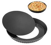 Giffy® 9 inch Non-Stick Tart Quiche Pizza Pan Round Pizza Cake Baking Tray Carbon Steel Mold with Removable Loose Bottom Tart Pie Pan, Black