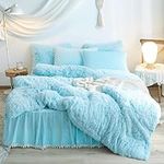 HAIHUA Blue Fluffy Comforter Cover 
