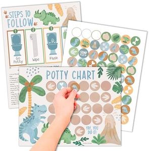 Hadley Designs Potty Training Chart for Toddlers Boys -10 Sticker Potty Chart for Toddlers Boys, 8.5x11" Potty Training Sticker Charts for Toilet Success, Dinosaur Toddler Reward Chart for Kids