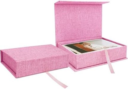 Vienrose Decorative Photo Storage Box with Linen Cover for Organizing Photos and Keepsakes 8 x 10 Pink