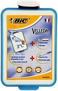 BIC Velleda Double-Sided Dry Erase Whiteboard - 19 x 26 cm with Blue Whiteboard Marker and Eraser - Mini Whiteboard for Office or Home Use