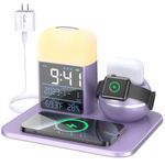 Wireless Charging Station,Hatch Alarm Clock and Night Light Hygrometer Thermometer,30W GaN 9 in 1 Wireless Charger,Bedside Charging Station,for iPhone 15 14 13 12 11 Pro Max,Apple Watch,AirPods,Lilac