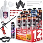 Spray Foam Insulation Kit (12 PK Kit-30oz) Expanding Sealant, Mega Size Closed Cell Spray Foam Heat Acoustic Insulation, High Density, Cleaner, Gun