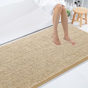 Smiry Luxury Chenille Bathroom Rugs 108X72, Extra Soft and Absorbent Shaggy Bath Mat, Machine Washable, Non-Slip Plush Carpet Runner for Tub, Shower, and Floor, Home Decor Accessories, Beige