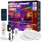 Skzlibry 100ft RGB+IC Outdoor LED Strip Lights Waterproof, Chasing Effect IP65 Waterproof LED Light Strip with IR+RF Remote Controller, Music Sync Led Light Strip for Garden, Eaves, Deck