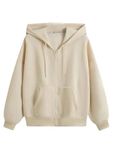 NEOAMBER Cotton Women's Solid Zipper Regular Hoodie (L, Beige)