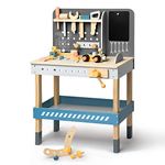 ROBUD Large Wooden Play Tool Workbench Set for Kids Toddlers, Construction Workshop Tool Bench Toys Gift, WG190 & WG200 (Black)