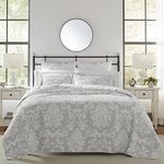 Laura Ashley - Queen Quilt Set, Cotton Reversible Bedding with Matching Shams, Lightweight Home Decor Ideal for All Seasons (Venetia Grey, Queen)